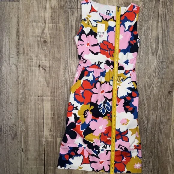 Whit Two Dress Petite 2P NWT Multicolor Floral Sleeveless Twill Sheath Pockets - Picture 4 of 6